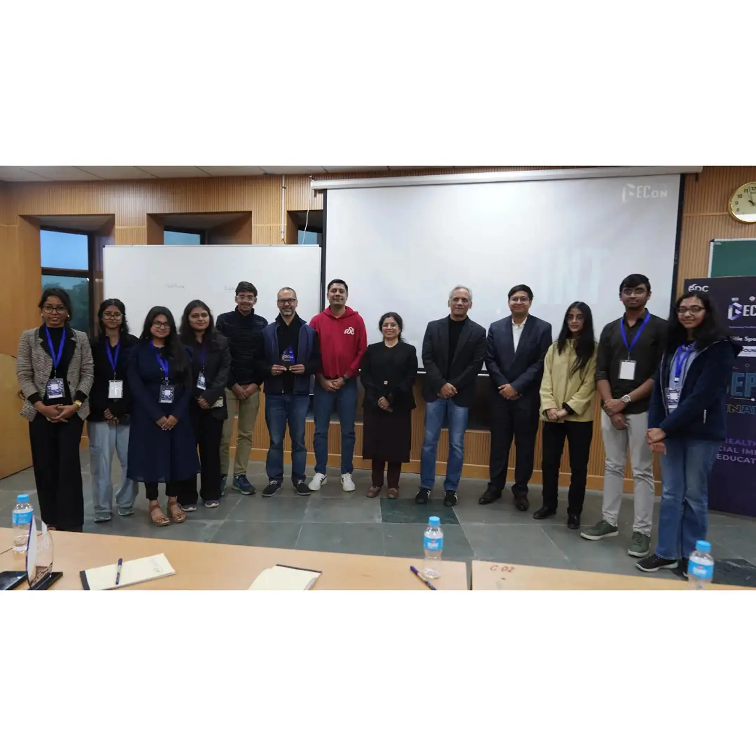 Finalists and judges together at BECon 2026 — Business & Entrepreneurship Conclave, IIT Delhi